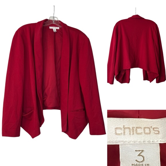 Chico’s blazer size 3/16-18‎ red waterfall long sleeve fall business casual - Picture 1 of 6